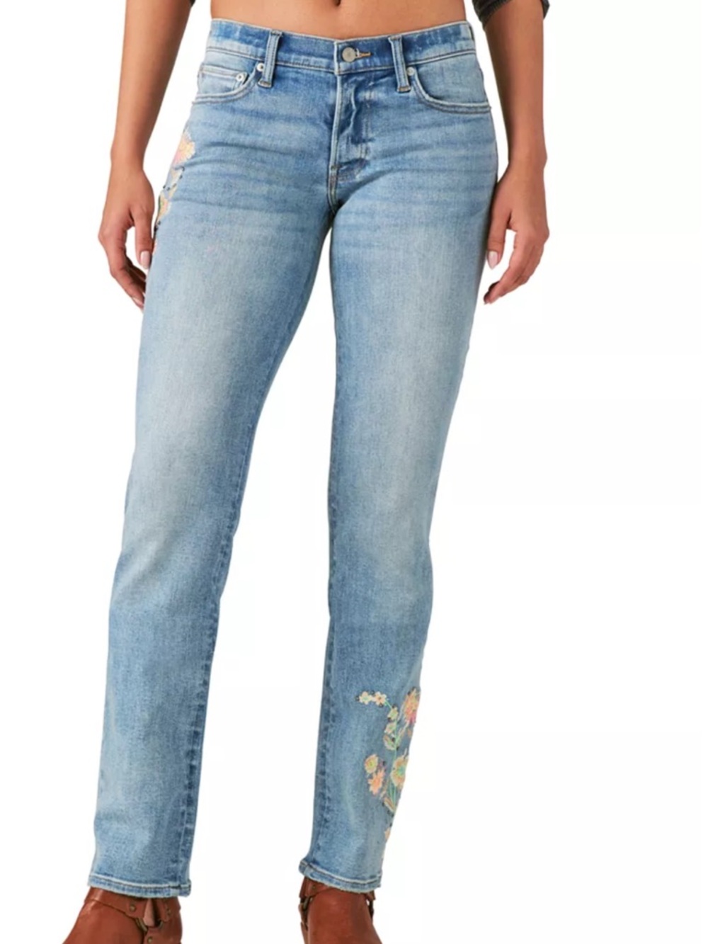 Lucky Brand Women's Sweet Straight-Leg mid rise Embroidered Jeans sz 30